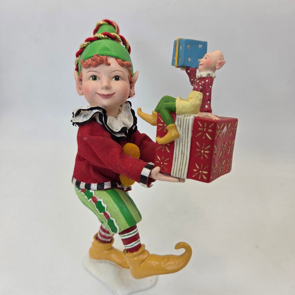KSA Collectibles Christmas Elf Holding Gift Present Figurine Holiday Decor